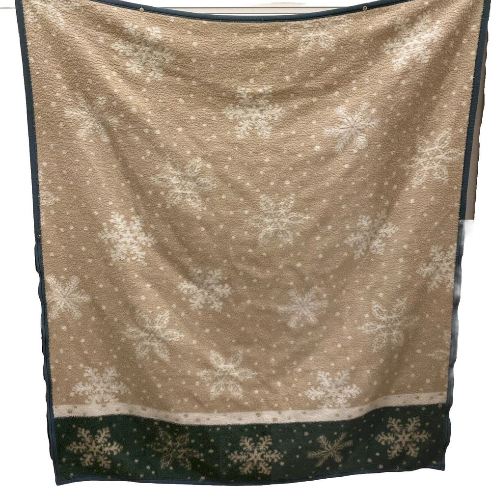 Biederlack Cuddle Wrap Blanket Size 52X60 Cream Green Snowflakes Winter Snow VTG